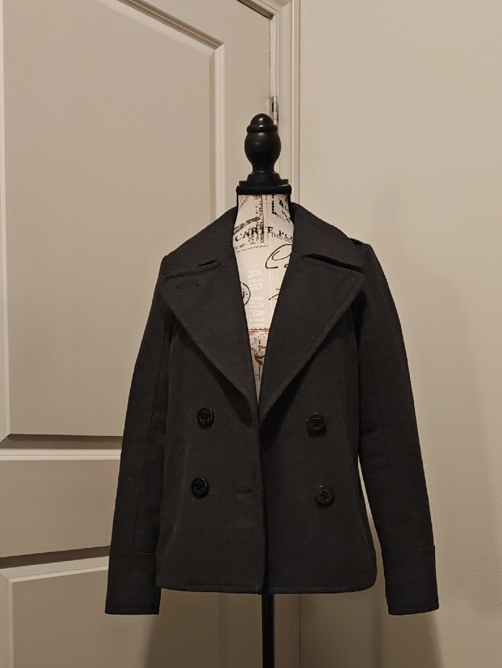 American Eagle Outfitters Women's Charcoal Wool-Blend Peacoat